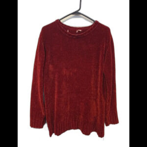 Women's Size Small Deep Red Plush Knit Crewneck Tunic Sweater Christmas Holiday